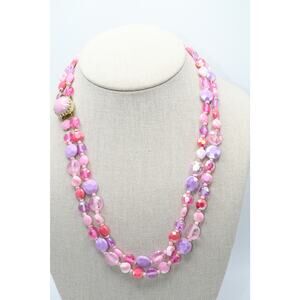 Vintage West Germany Pink Lucite Necklace Double Strand Faceted 20”